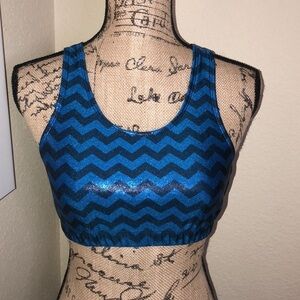 Pizzazz Blue & Black Chevron Striped Cheer/Dance Top with  Sparkle to it Size L